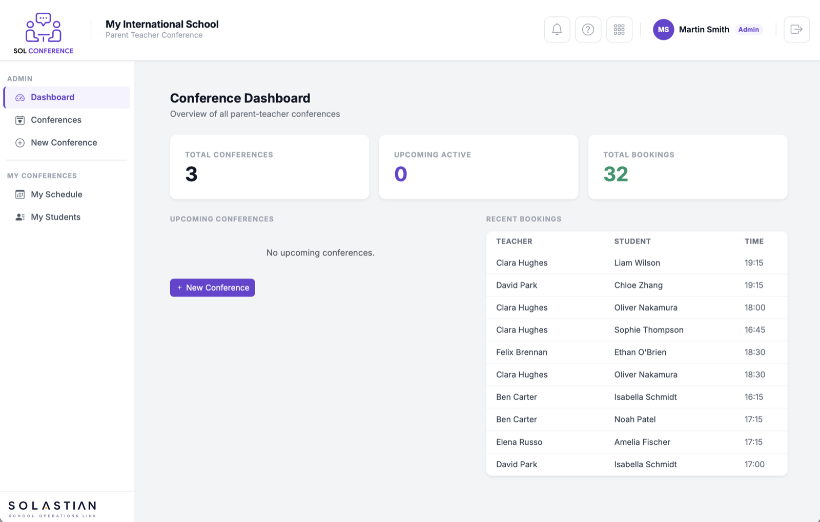 SOL Conference dashboard screen